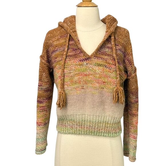 Anthropologie Pilcro Wool Blend Hoodie Sweater Pullover V-Neck Drawstring Size S - Picture 1 of 11
